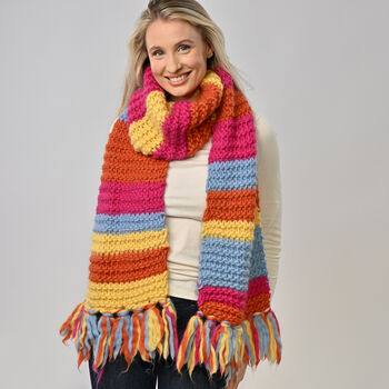 Bright Bold Rainbow Striped Scarf Knitting Kit, 5 of 6
