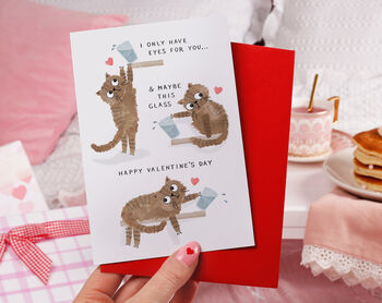 Cute Cat Knocking Glass Over Valentine Card, 3 of 4