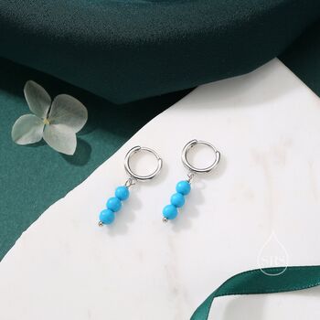 Sterling Silver Genuine Turquoise Trio Huggie Hoop Earrings, 3 of 11