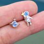 Mismatched Astronaut And Planet Stud Earrings In Sterling Silver, thumbnail 2 of 10