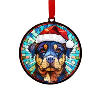 Rottweiler In Santa Hat Suncatcher Decoration, 5 of 6