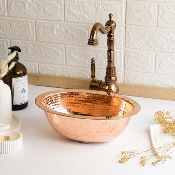 Solid Copper Undermount Or Vessel Sink For Kitchen And Bathroom, 400 Mm Diameter, 5 of 9
