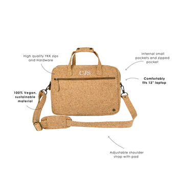 Personalised Cork Leather Compact Laptop Satchel, 3 of 9
