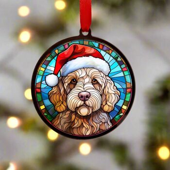 Labradoodle Golden In Santa Hat Suncatcher Decoration, 6 of 6