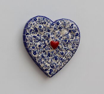 Handmade Blue And White China Heart Mosaic Wall Art, 3 of 3
