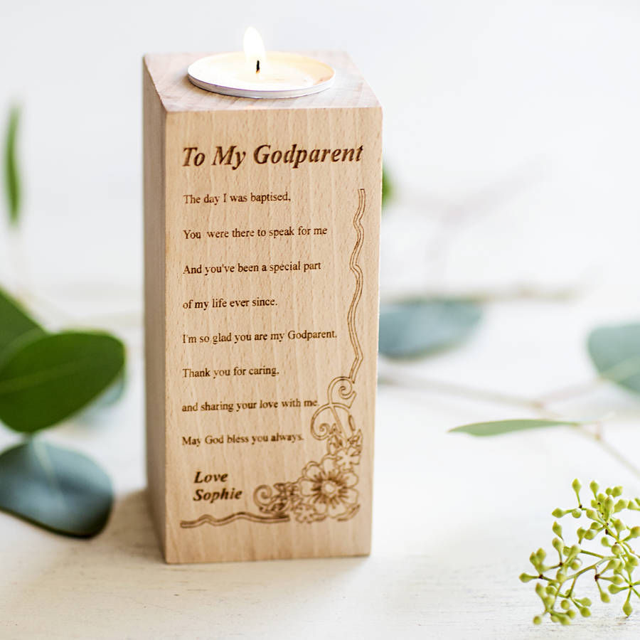 Godparent Personalised Wooden Tealight Holder, 1 of 2
