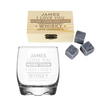 Personalised 'I Love You More Than Whisky' Glass And Stones Gift Set, 4 of 4