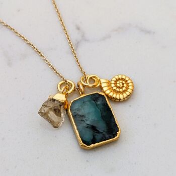 'The Trio' Emerald Necklace, Gold Plated, 2 of 11