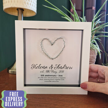 Personalised 6th Anniversary Gift Framed Iron Heart, 2 of 7