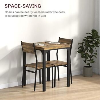 Three Pieces Compact Dining Table Two Chairs Set Wooden, 11 of 12