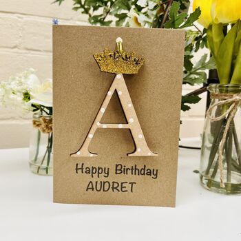 Personalised Crown Card Wooden Glitter Letter Name, 6 of 10