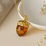 Personalised Amber Acorn Necklace In Gold Plated Silver, thumbnail 3 of 9