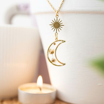 Real Gypsophila 18ct Gold Plated Moon And Star Necklace, 3 of 3