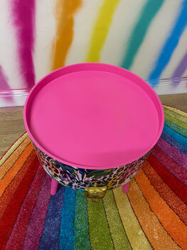 Hot Pink And Orange Leopard Print Round Bedside Table, 4 of 7