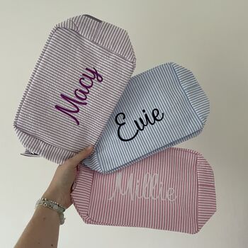 Personalised Stripe Embroidered Makeup Cosmetic Bag, 9 of 9