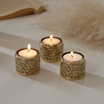 Eze Hand Engraved Brass Tealight Holders, 3 of 7