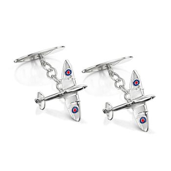 Spitfire Silver Engraved Cufflinks | Groom's Party Wedding Gift, 2 of 8