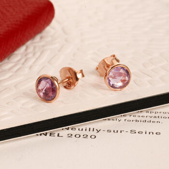 Gemstone Stud Earrings In Rose Gold Vermeil Plated, 5 of 12
