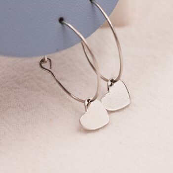 Delicate Heart Dangle Hoop Earrings Sterling Silver, 4 of 8