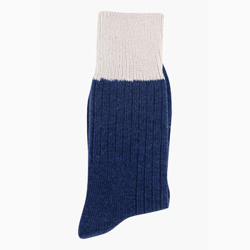 Wool Blend Boot Socks Mid Calf Colour Block Blue Cream, 4 of 4