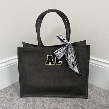 Personalised Scarf Square Jute Beach Tote Bag, 6 of 11