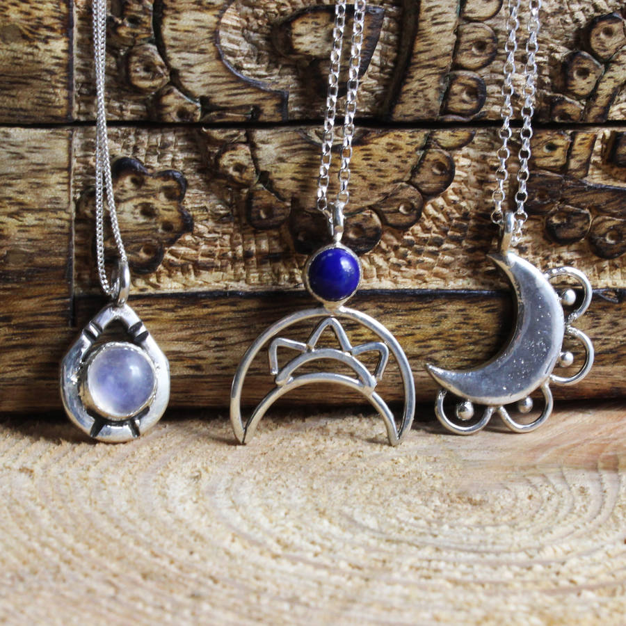 sterling silver bohemian moon and moonstone necklaces by amelia may ...