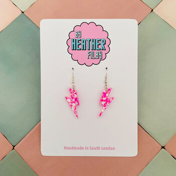Large Pink Iridescent Lightning Bolt Earrings, 5 of 9