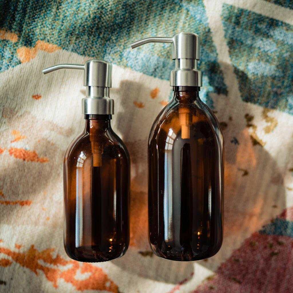 Amber Glass Bottle With Metal Pump By Oikku | notonthehighstreet.com