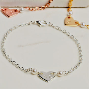 Personalised Heart Charm Pearl Bracelet Gift For Her, 2 of 3