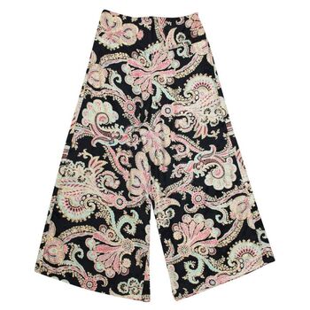'Eira' Black, Rose And Gold Floral Baroque Viscose Palazzo Trousers, 6 of 6