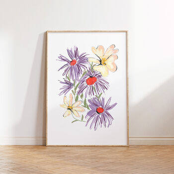 Aster And English Rose Floral Art Print, 2 of 5