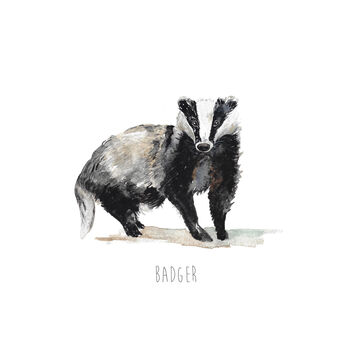 Personalised Badger Watercolour Art Print, 4 of 5