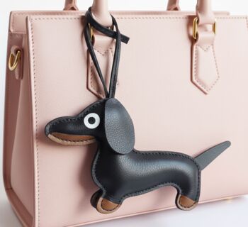 Faux Leather Sausage Dog Bag Charm, 4 of 4