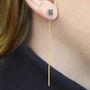 Labradorite Rose/Gold Plated Threader Earrings, thumbnail 2 of 6
