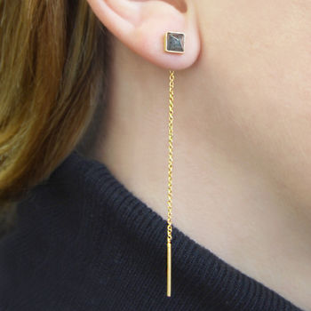 Labradorite Rose/Gold Plated Threader Earrings, 2 of 6