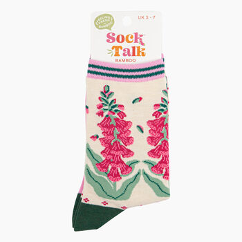 Women's Bamboo Socks Cream Foxgloves Floral, 4 of 4