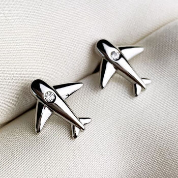 Sterling Silver Plane Stud Earrings, 3 of 6