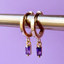 Gold Plated Huggie Hoop Earrings With Baguette Stones, thumbnail 5 of 12