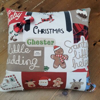My 1st Christmas Memory Pillow Keepsake, Double Sided Baby Clothes Cushion, 4 of 12