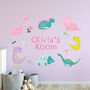 Personalised Pink Dinosaur Kids Bedroom Wall Sticker, thumbnail 1 of 2