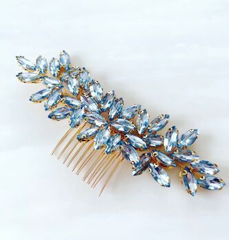 Enya Pale Blue And Gold Crystal Hair Comb, 3 of 5