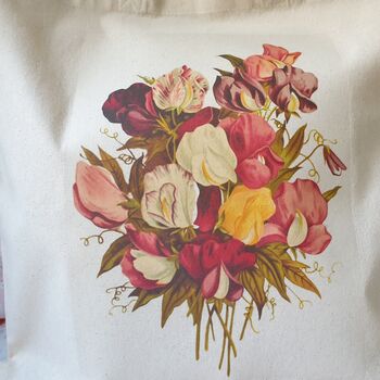 Sweet Pea Illustration Print Cotton Tote Bag, 4 of 4
