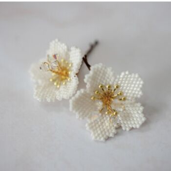Set Of Three Petite Beaded Cherry Blossom Hairpins, 2 of 6