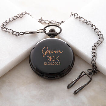 Personalised Black Script Wedding Fob Pocket Watch And Gift Box, 4 of 8