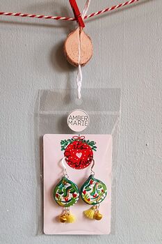 Hand Painted Brussel Sprout Face Bauble Earrings, 7 of 11