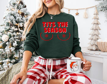 Tits The Season Christmas Jumper In Black, 6 of 12