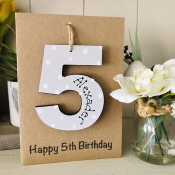 Personalised 5th Birthday No. Five Wooden Keepsake Card, 3 of 5