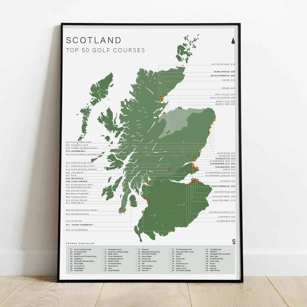 Scotland Golf Map And Checklist Top 50 Courses, 1 of 7