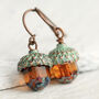 Verdigris Amber Acorn Earrings, thumbnail 1 of 9