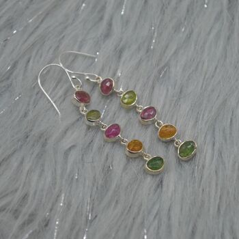Mixed Tourmaline Sterling Silver Dangle Earrings, 7 of 12